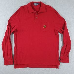 Polo Ralph Lauren Mens Crest Polo Shirt L Red Long Sleeve Embroidered Vintage